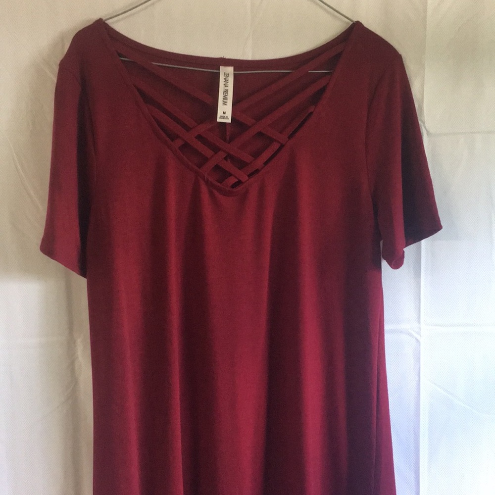 Burgundy Top with cross cross chest